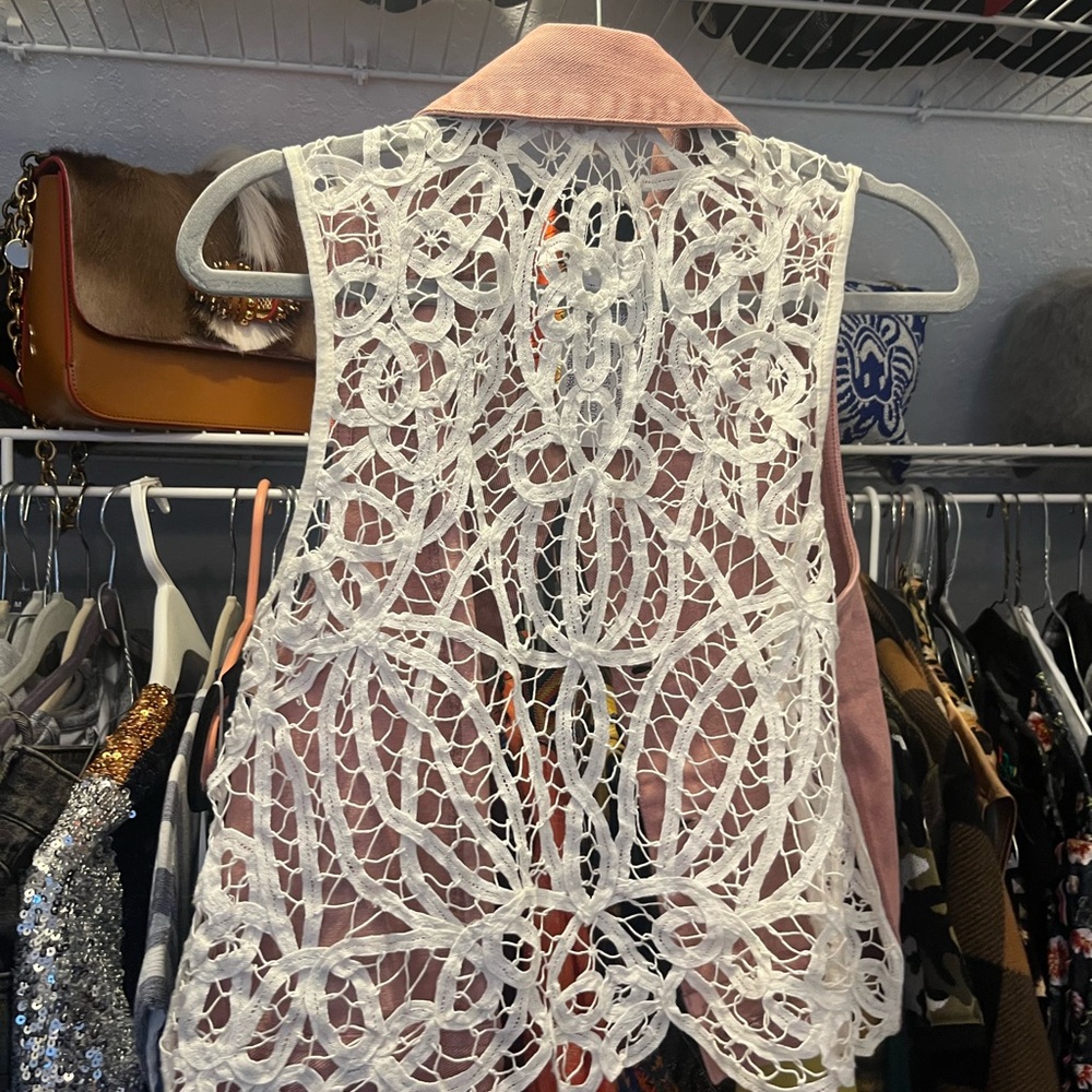 Indigo Thread Denim and Lace Vest Top